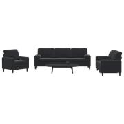 vidaXL Soffgrupp med dynor och bolster 3 delar svart sammet