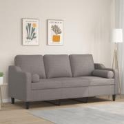 vidaXL 3-sitssoffa med prydnadskuddar taupe 180 cm tyg