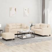 vidaXL Soffgrupp med kuddar 3 delar Beige mikrofibertyg