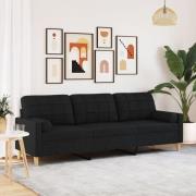 vidaXL 3-sitssoffa med prydnadskuddar svart 210 cm tyg