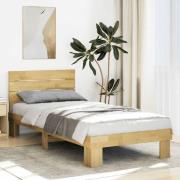 vidaXL Sängram med huvudgavel utan madrass 75x190 cm massivt trä ek