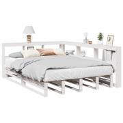 vidaXL Säng med bokhylla utan madrass vit 135x190cm massiv furu