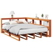 vidaXL Säng med bokhylla utan madrass vaxbrun 150x200cm massiv furu