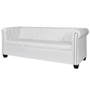 vidaXL Chesterfield 3-sits konstläder vit