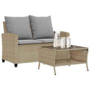 vidaXL Trädgårdssoffa 2-sits med dynor och bord beige konstrotting