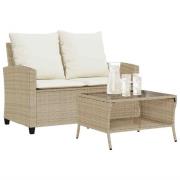 vidaXL Trädgårdssoffa 2-sits med dynor och bord beige konstrotting