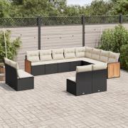 vidaXL Loungegrupp med dynor 12 delar svart konstrotting