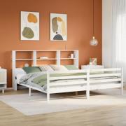 vidaXL Säng med bokhylla utan madrass vit 200x200cm massiv furu