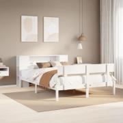 vidaXL Säng med bokhylla utan madrass vit 150x200cm massiv furu