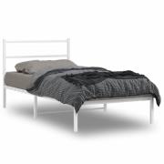 vidaXL Sängram med huvudgavel metall vit 100x190 cm