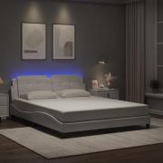 vidaXL Sängram med LED-belysning vit 160x200 cm konstläder