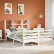vidaXL Säng med bokhylla utan madrass vit 150x200cm massiv furu