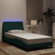 vidaXL Sängram med LED-belysning mörkgrön 100x200 cm sammet