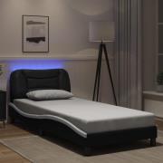 vidaXL Sängram med LED-belysning svart och vit 90x200 cm konstläder