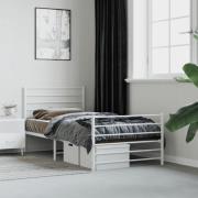 vidaXL Sängram med huvudgavel och fotgavel vit metall 90x200 cm