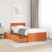 vidaXL Sängram utan madrass vaxbrun 100x200 cm massiv furu
