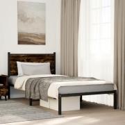 vidaXL Sängram utan madrass metall rökfärgad ek 107x203 cm