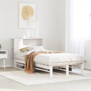 vidaXL Säng med bokhylla utan madrass vit 100x200 cm massiv trä