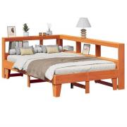 vidaXL Säng med bokhylla utan madrass vaxbrun 120x190 cm massiv furu