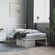vidaXL Sängram med huvudgavel metall vit 90x190 cm
