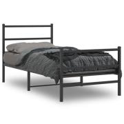 vidaXL Sängram med huvudgavel och fotgavel svart metall 90x190 cm