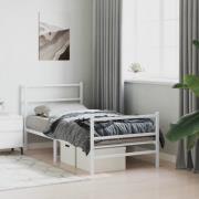 vidaXL Sängram med huvudgavel och fotgavel vit metall 90x200 cm