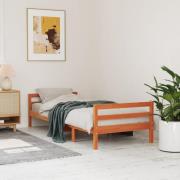 vidaXL Sängram utan madrass vaxad brun 90x200 cm massiv furu