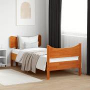 vidaXL Sängram utan madrass vaxad brun 90x200 cm massiv furu