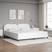 vidaXL Sängram med huvudgavel vit 200x200 cm konstläder