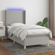 vidaXL Ramsäng med madrass & LED ljusgrå 100x200 cm tyg