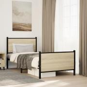 vidaXL Sängram utan madrass metall sonoma-ek 90x200 cm