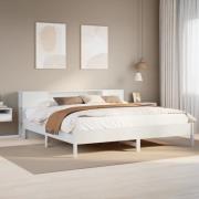 vidaXL Säng med bokhylla utan madrass vit 200x200cm massiv furu