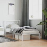 vidaXL Sängram med huvudgavel metall vit 90x200 cm