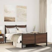 vidaXL Sängram utan madrass metall brun ek 137x190 cm