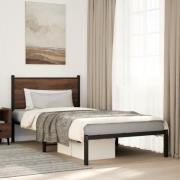 vidaXL Sängram utan madrass metall brun ek 107x203 cm