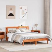 vidaXL Sängram utan madrass vaxbrun 135x190 cm massiv furu