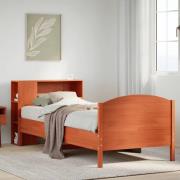 vidaXL Säng med bokhylla utan madrass vaxad brun 90x190 cm massiv furu