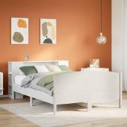 vidaXL Säng med bokhylla utan madrass vit 160x200cm massiv furu