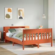 vidaXL Säng med bokhylla utan madrass vaxbrun 160x200cm massiv furu