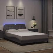 vidaXL Sängram med LED-belysning grå 140x200 cm konstläder