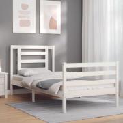 vidaXL Sängram med huvudgavel vit 100x200 cm massivt trä