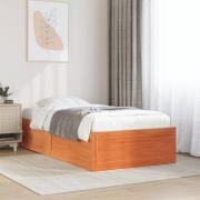 vidaXL Sängram utan madrass vaxad brun 90x190 cm massiv furu