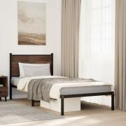 vidaXL Sängram utan madrass metall brun ek 90x190 cm