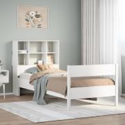 vidaXL Säng med bokhylla utan madrass vit 90x190cm massiv furu