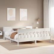 vidaXL Säng med bokhylla utan madrass vit 180x200cm massiv furu