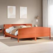 vidaXL Säng med bokhylla utan madrass vaxbrun 180x200cm massiv furu