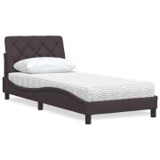vidaXL Säng med madrass mörkbrun 90x200 cm tyg