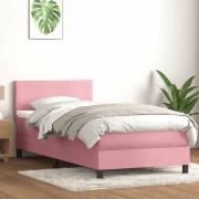 vidaXL Resårsäng med madrass rosa 90x220 cm sammet