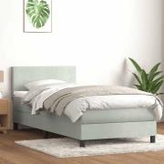 vidaXL Resårsäng med madrass ljusgrå 90x220 cm sammet