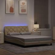 vidaXL Bed Frame with LED without Mattress Cream 140x200 cm Fabric